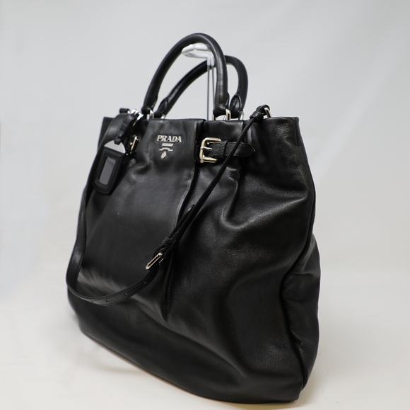 Prada Soft Calf Pleated Tote Bag – Black - Picture 4 of 16